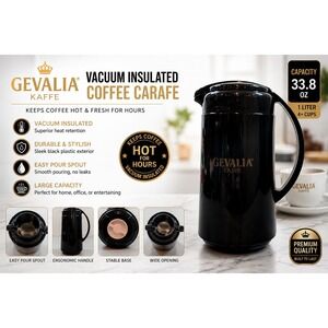 Gevalia Kaffe Thermal Coffee Carafe Black Insulated Pitcher Server 11 Inch